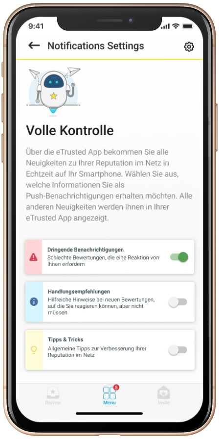 Einstellungen App Nachrichten